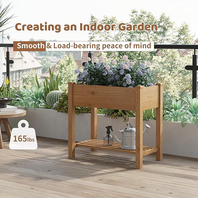 FILWH Raised Garden Bed with Legs Elevated Wooden Planter Box Stand Large Planter Stand Box for Fruits Vegetables Flowers with Divider with Bag - 34x18x30.5IN（Brown） FILWH