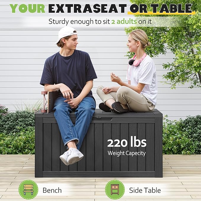 Outdoor Storage Box, Resin Deck Boxes Indoor and outdoor, Waterproof Storage Box Lockable Lid (Black, 75 Gallon) NBYSGO