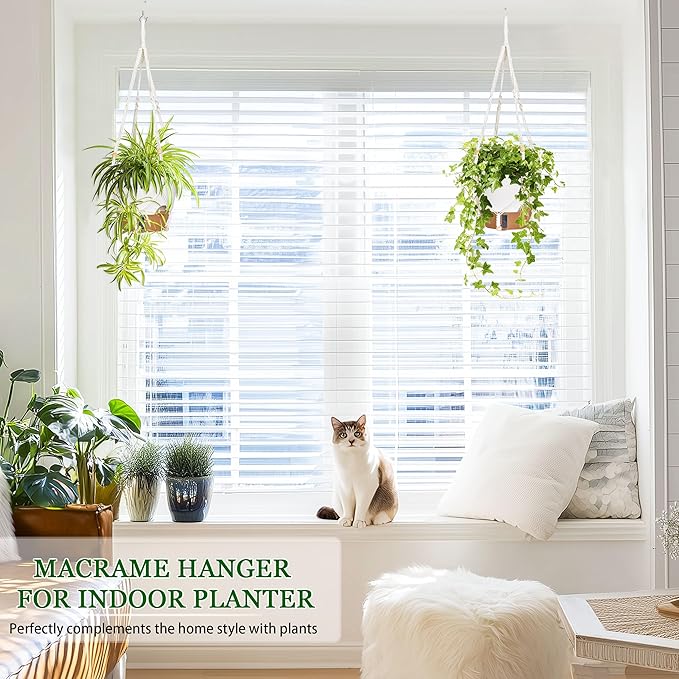 10 Inch Hanging Planters for Indoor Plants, 2 Pack Self Watering Hanging Baskets Flower Pots with Drainage Hole, Visual Reservoir & 2 Kinds of Plant Hanger for Outdoor Garden Home Decor (White) Fielda