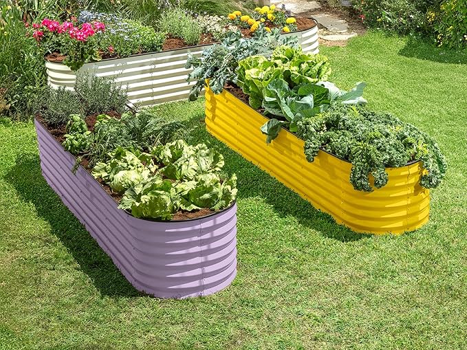 9-in-1 Galvanized Steel Raised Garden Bed // 8×2×1.5 ft Modular Planter for Gardening, Vegetables, Flowers // 18" Tall Metal Raised Garden Beds Outdoor (Lavender) // Patented Design Planter Box PlantPlot