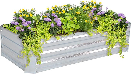 Sunnydaze 11.75" H Raised Metal Garden Bed - Galvanized Raised Garden Bed Outdoor for Vegetables and Flowers - Woodgrain - 4' x 2' Silver SunnydazeDecor