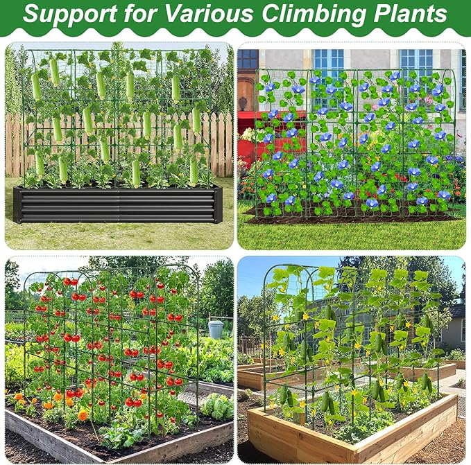67 x 50 Cucumber Trellis for Raised Bed, U-Shape Metal Large Garden Trellis for Climbing Plants Outdoors with Netting, Garden Tools, Cucumber Arch Trellis for Vegetable Fruit Flower Plant Support Qinzave