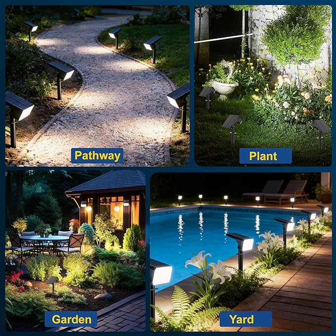 LANSOW 12 Pack Solar Spot Lights Outdoor Waterproof IP67, (90 LED/4 Modes) Solar Landscape Spotlights, 2-in-1 Solar Powered Flood Lights for Yard Garden Pathway Outside Tree, Auto ON/Off(Cool White) LANSOW
