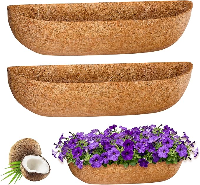 ZeeDix 36 Inch Trough Coconut Liners for Planters (2-Pack) - 100% Natural Coconut Coir Fiber Planter Liners Replacement for Window Boxes, Wall Baskets, Deck Flower Boxes, Garden Railing Fence Troughs ZeeDix