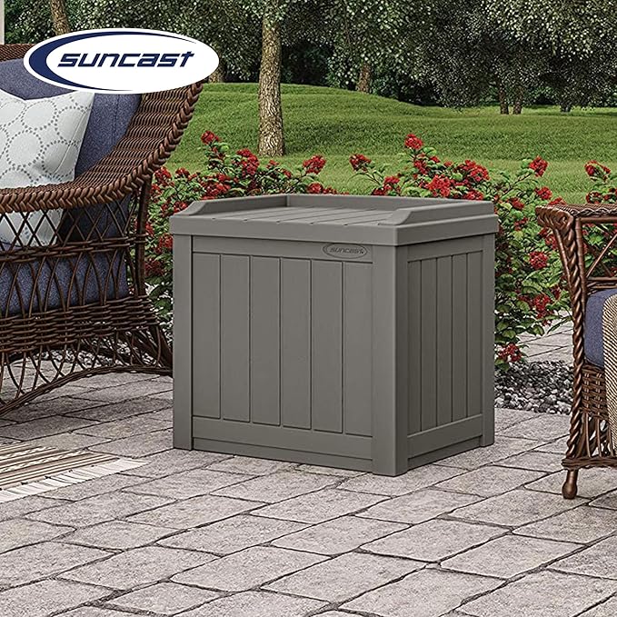 Suncast 22 Gallon Indoor or Outdoor Backyard Patio Small Storage Deck Box with Attractive Bench Seat and Reinforced Lid, Stone (4 Pack) Suncast