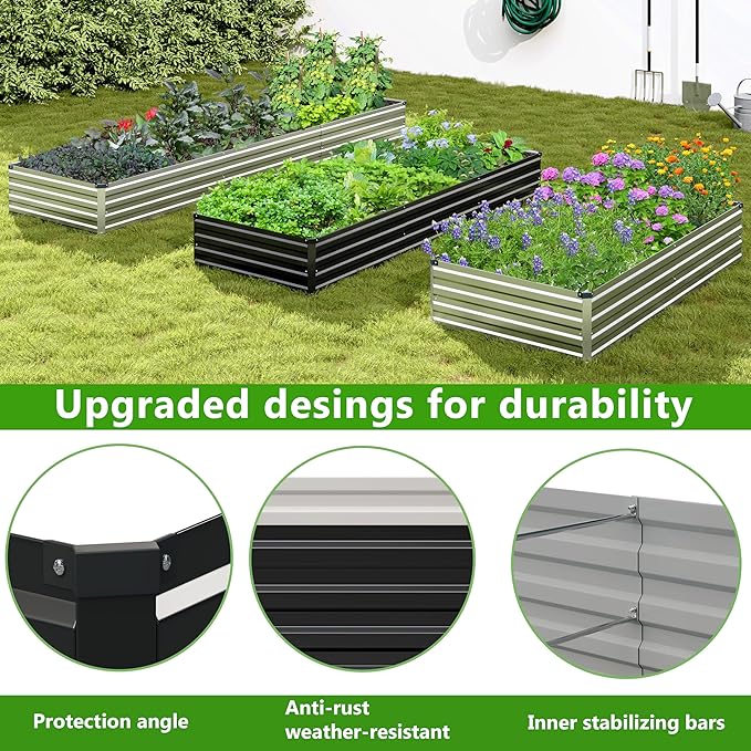 2PCS 8x4x1ft Galvanized Raised Garden Bed Kit, Galvanized Planter Raised Garden Boxes Outdoor, Large Metal Raised Garden Beds for Vegetables,Black Easllre