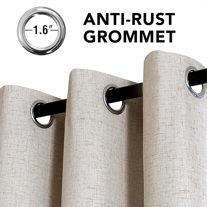 H.VERSAILTEX Linen Curtains 100% Blackout Curtains for Bedroom 108 inch Long Full Light Blocking Nature Linen Blended Window Curtains for Living Room Nickel Grommet (2 Panels, Heathered Linen) HVERSAILTEX