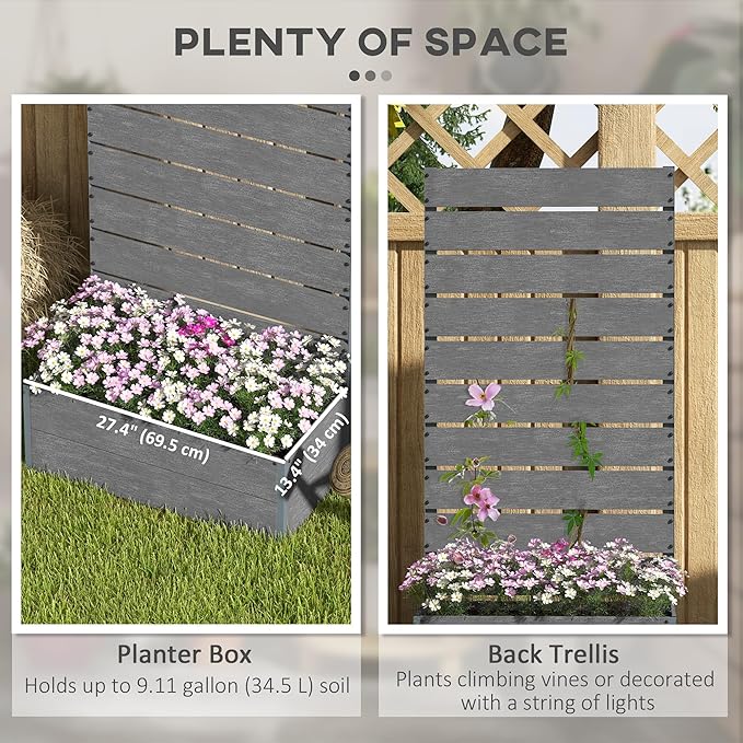 Outsunny Raised Garden Bed with Trellis for Climbing Plants, Planter Box with Self Draining Gap, Freestanding Trellis Planter for Outdoor, Patio, Deck, 28.25" x 15" x 59", Gray Outsunny