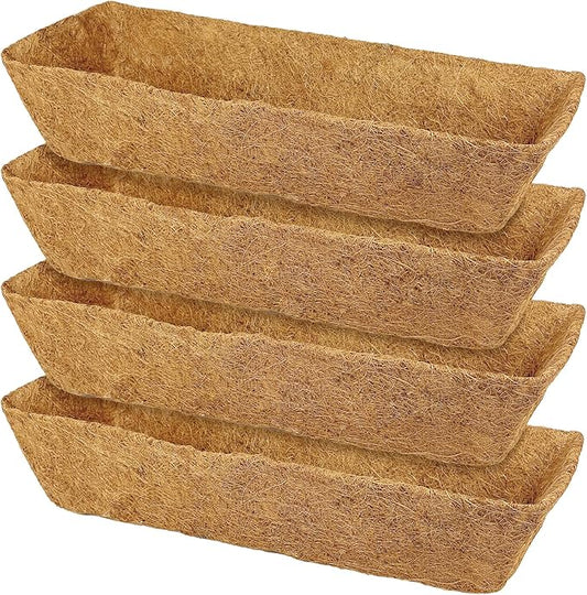 4 Pack 24 Inch Trough Coconut Liners for Window Box Deck Planter Natural Coco Fiber Replacement Liner for Outdoor Plants Rectangular Coir Planters for Porch Balcony Garden Decor KarlliuHOMEGARDEN