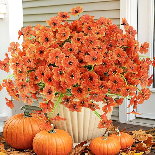 MACTING Artificial Fall Flowers for Outdoors 12 Bundles Faux Mums Plants Fake Silk Outdoor Flowers UV Resistant No Fade for Planters Front Door Porch Patio Outside Thanksgiving Autumn Decor,Orange MACTING