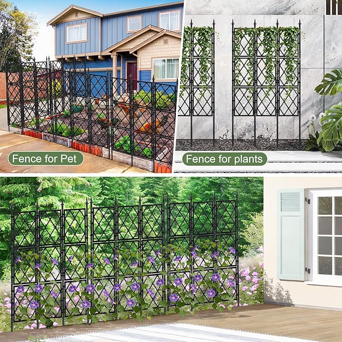 5.25FT Garden Trellis for Climbing Plants Outdoor, Black Iron Pipe Support Fence,Metal Wall Lattice Climbing Frame for Potted Plants Indoor for Ivy Vines Vegetable Flower, Patio, Lawn, Yard, Backyard ParseBio