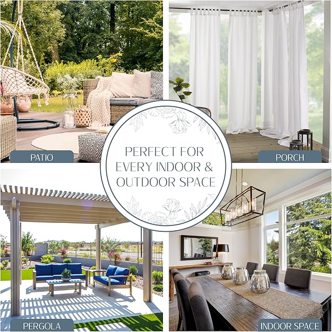 Elrene Home Fashions Matine Weatherproof Tab-Top Indoor/Outdoor Solid Color Curtain Panel for Porch, Pergola, Patio, Deck, 52”W x 95”L, White ElreneHomeFashions