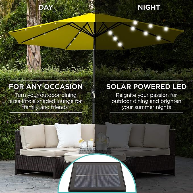 Best Choice Products 10ft Solar Polyester LED Lighted Patio Umbrella w/Tilt Adjustment and UV-Resistant Fabric BestChoiceProducts