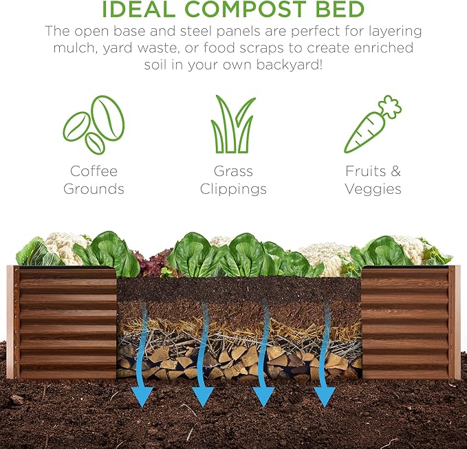 Best Choice Products 8x4x2ft Outdoor Metal Raised Garden Bed, Deep Root Planter Box for Vegetables, Herbs & Flowers, 478-Gallon Capacity, 100% Non Toxic Materials - Wood Grain BestChoiceProducts
