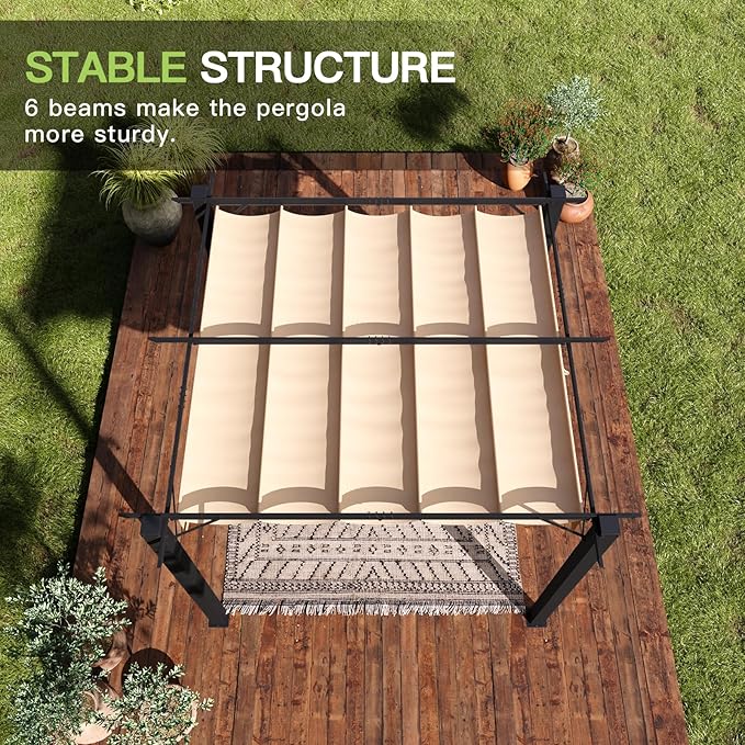 Aoxun 10'x10' Outdoor Pergola, Patio Aluminum Pergola with Upgraded Retractable Canopy, Heavy Duty Metal Pergolas and Gazebos with Adjustable Sun Shade Cover for Modern Backyard, Deck, Garden Aoxun