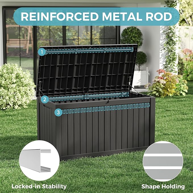 Outdoor Storage Box, Resin Deck Boxes Indoor and outdoor, Waterproof Storage Box Lockable Lid (Black, 160 Gallon) NBYSGO