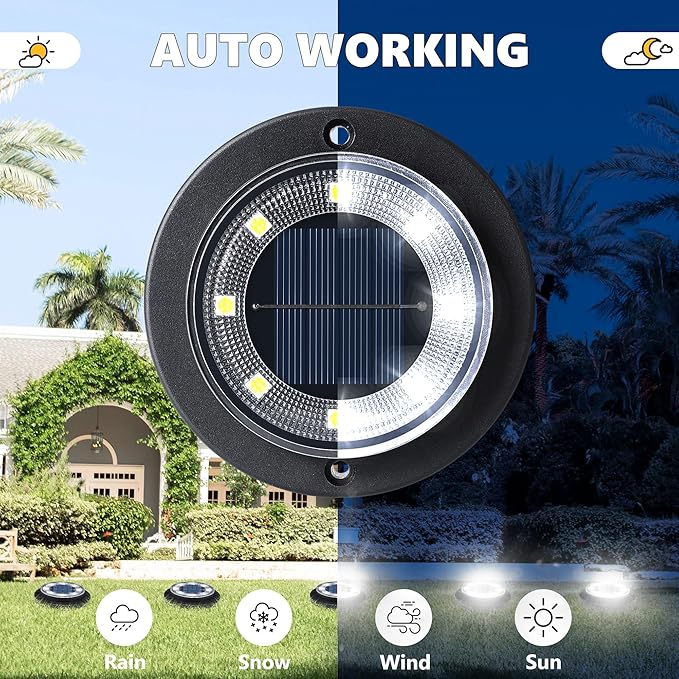 Flacchi Solar Lights Outdoor - Solar Powered Ground Lights Outdoor Solar Disk Light Waterproof Landscape Light for Patio Yard Pathway Walkway Driveway (Cool White, 2 Pack) Flacchi