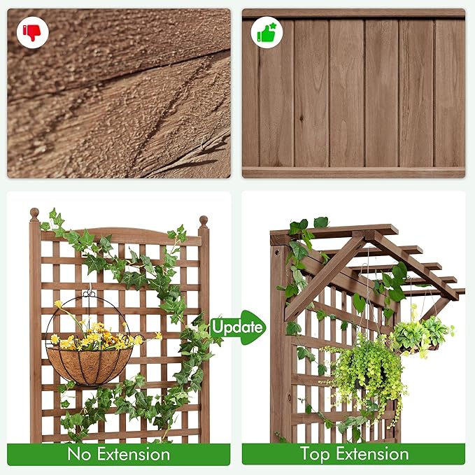 Yaheetech 72" H Horticulture Garden Planter with Trellis for Vine Climbing Plants, Raised Box Outdoor w/Drainage Holes Raised Garden Bed Planter Box for Flowers, Dark Brown Yaheetech