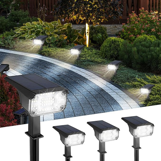 Kingsyard Solar Lights Outdoor Waterproof IP68, 47 LEDs 3 Lighting Modes USB & Solar Powered Garden Yard Pathway Spot Lights for Outside Landscape, Auto On/Off, 4 Pack(Cool White) Kingsyard
