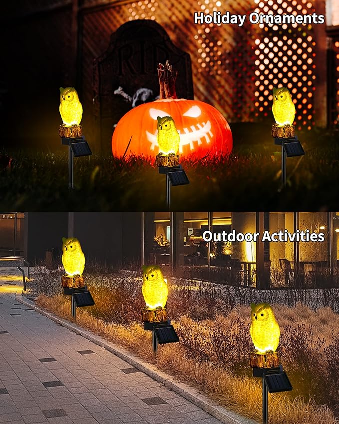 iStatue 4PC Solar Owl Garden Stake Lights Gifts for Women Mom Dad Mother's Day Realistic Resin Owl Outdoor Garden Decor, Warm Glow LED for Lawn Yard Pathway (4-Pack, Owl) iStatue