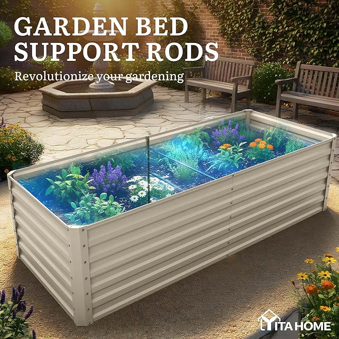 YITAHOME 6x3x2ft 2pcs Large Raised Garden Bed Kit, Galvanized Metal Planter Box with Gloves, Support Rod, Outdoor Above Ground Planters for Plants Vegetables Flowers, Cream Yellow YITAHOME