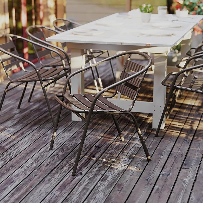 Flash Furniture Lila Bronze Metal Restaurant Stack Chair with Metal Slats FlashFurniture