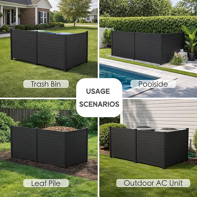 Kozyard 50" W x 48" H Outdoor Privacy Screens Aluminum Post, Air Conditioner Fence Panels, Pool Equipment Enclosure, Trash Can Screens Fence Kit for Outside Backyard Patio(Black/3Panels) Kozyard