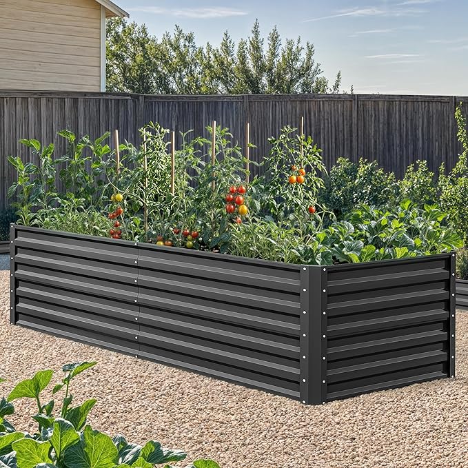 YITAHOME 6x3x2ft 2pcs Large Raised Garden Bed Kit, Galvanized Metal Planter Box with Gloves, Ground Nails, Support Rod, Outdoor Above Ground Planters for Plants Vegetables Flowers, Black YITAHOME