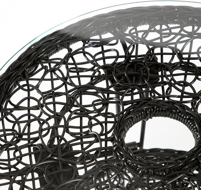 Furniture of America Ysar Boho 19-inch Round Coffee Table Outdoor with Tempered Glass Top and Metal Frame, Handcrafted Coastal Furniture for Patio, Poolside, Garden, Yard, Black FurnitureofAmerica