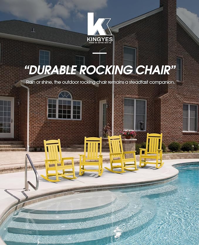 KINGYES HDPE Rocking Chairs Outdoor, Patio Rocking Chairs with 330lbs Support, Smooth Porch Rocker for Deck Lawn Yard, Yellow KINGYES