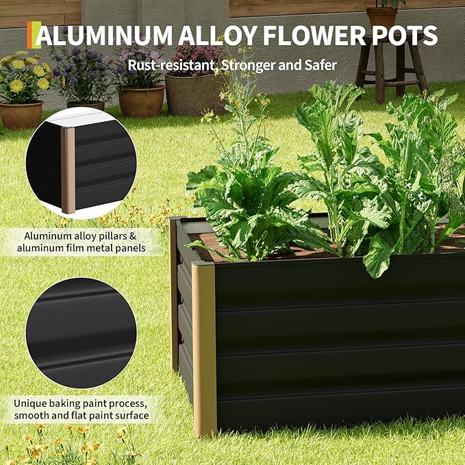 Garvee Commercial Aluminum Raised Garden Bed 8' x 3.5' x 16", Extra Large Open-Bottom Planter Box Kit for High Yield Vegetables, with Rounded Safety Corners & Anti-Cut Trim, Gray Garvee