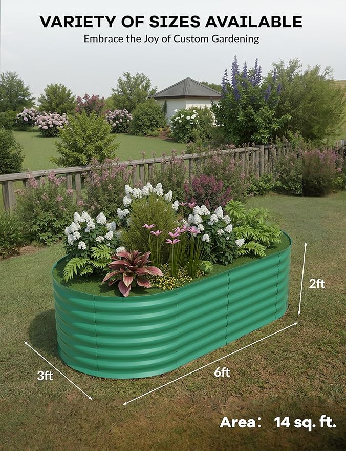 GarveeLife 6x3x2 ft Galvanized Raised Garden Bed - 24“ Tall Metal Planter Box for Vegetables, Flowers, Herbs, Rust-Resistant Outdoor Garden Box, Easy Assembly Raised Beds for Gardening, Green GarveeLife