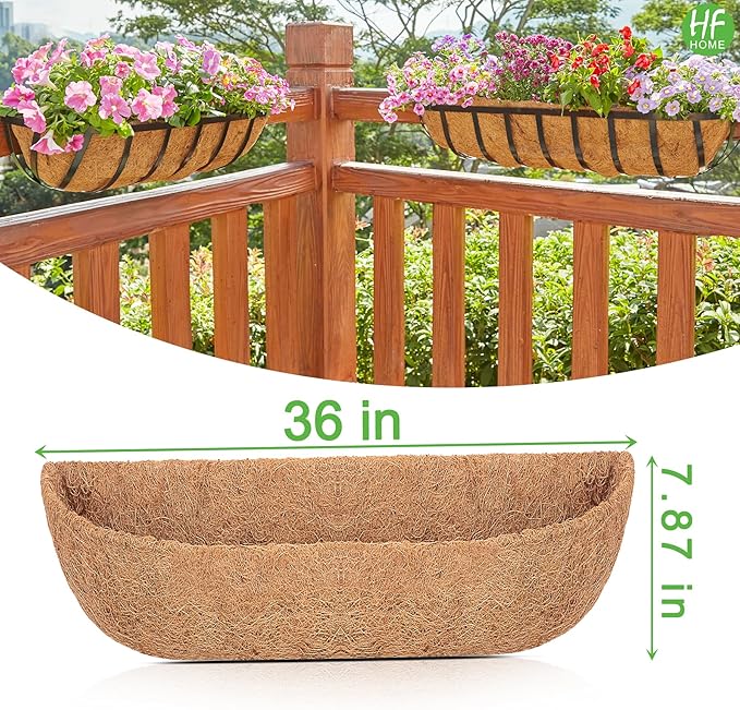 HFHOME 2PCS 36 Inch Coco Liners for planters, Horse Trough Half Moon Shape Replacement Coconut Planter Hanging Basket Liners for Window Box Hanging Trough Planter HFHOME