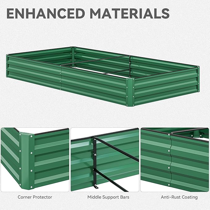 YITAHOME 96x48x12 in 2pcs Galvanized Raised Garden Bed Kit, Large Metal Planter Box with Gloves, Safety Rubber & Support Rod, Outdoor Flower Bed for Plants Vegetables, Green YITAHOME