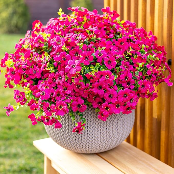 Artificial Flowers for Outdoors Fake Plants - 16 Bundles Faux Outside Greenery Boxwood No Fade Plastic Shrubs Fall Decor Farmhouse Home Garden Thanksgiving Mums (Red) AXYLEX