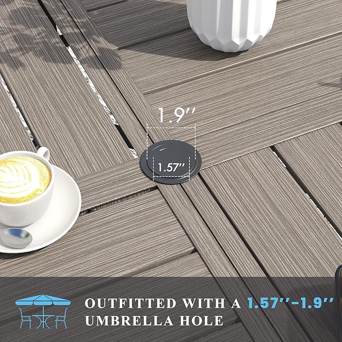 VICLLAX Patio Table and Chair Set of 8, All Weather Metal Round Outdoor Dining Furniture Set-53 Round Outdoor Table and Chairs, Grey Wood Grain Tabletop HOME