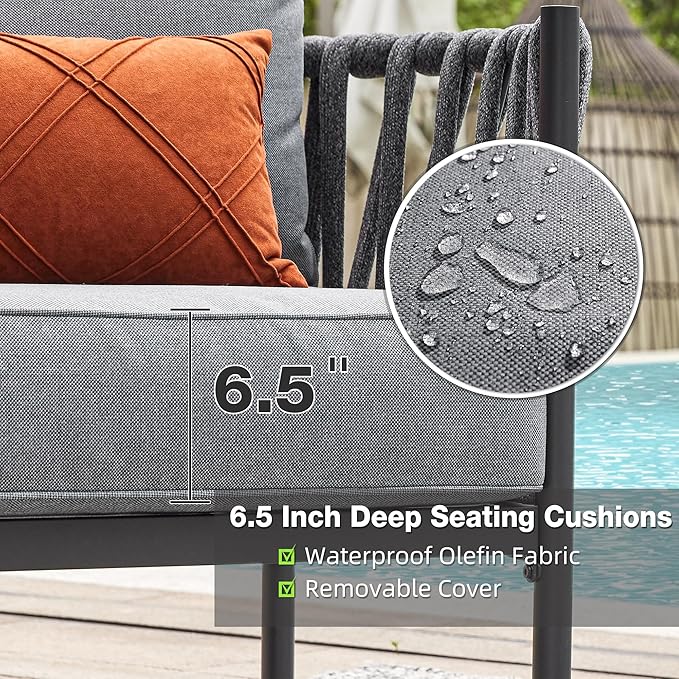 Outdoor Patio Furniture, 6 Pieces Outdoor Sectional L-Shaped Sofa Patio Conversation Sets, Patio Furniture Set with Thick Cushions and Coffee Table for Garden, Poolside, Backyard, Grey COMLAXFIELD