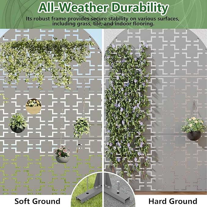 Casaphoria 72" H x 47" W Arched Metal Privacy Screen - Elegant Freestanding Outdoor Screen for Deck, Patio & Balcony - Versatile Decorative Privacy Panels for Home & Garden Use (Grey-Square) Casaphoria