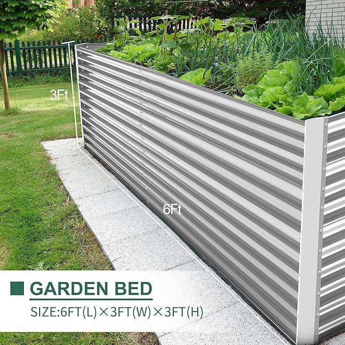 Land Guard 6x3x3ft Rectangular Galvanized Raised Garden Beds, Large-Capacity Metal Planter Box Outdoor, Durable Deep Raised Garden Bed 3ft Tall, Raised Beds for Gardening Vegetables, Classic Silver LandGuard