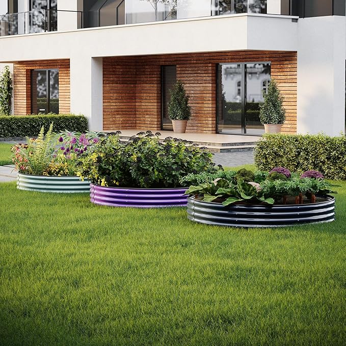Galvanized Metal Planter Round Raised Garden Bed Kit for Gardening Outdoor，3x3x1ft Grow Garden Box Raised Flower Bed，Round Galvanized Planter Outdoor Large Metal Fire Pit Ring ZFHgarden