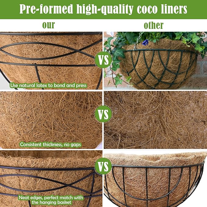 18 Inch 4 Pack Natural Coconut Fiber Liner for Hanging planters Round Coco Replacement Liners for Flower Basket Planter Large Coco Coir Pots for Outdoor Garden Plants KarlliuHOMEGARDEN