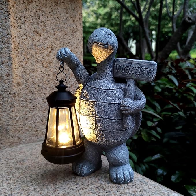 Sea Turtle Solar Garden Statues,Resin Sea Turtle Figurine Decorations with Solar Lights Lantern, Outdoor Figurines Lawn Garden Statue Decor Art for Lawn,Yard, Balcony Ornament. Qobumy