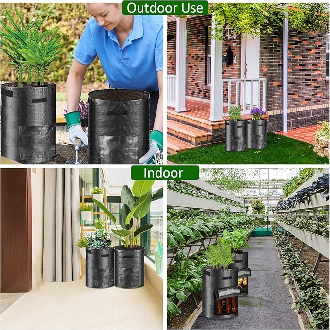 JJGoo Potato Grow Bags, 4 Pack 10 Gallon with Flap and Handles Planter Pots for Onion, Fruits, Tomato, Carrot - Black JJGoo