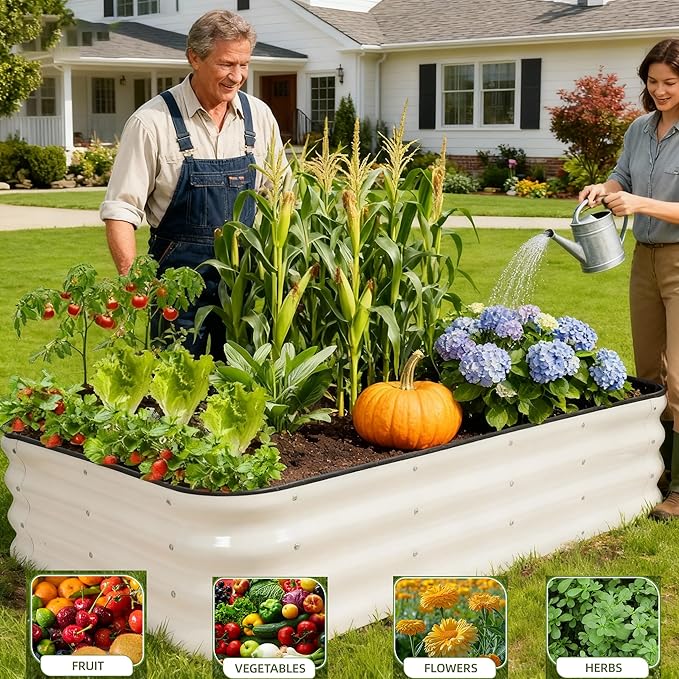 GoCampDriect 4IN1 Raised Garden Bed - 5x3x1ft Galvanized Raised Garden Boxes Outdoor Corrosion Resistant | Variable Shape 6x2x1ft Metal Raised Garden Beds for Planting Vegetable, Herb,Fruits,White GoCampDirect