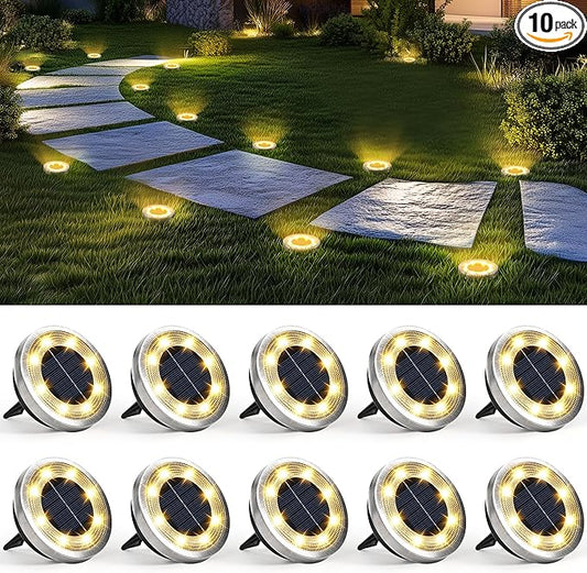 SOLPEX 10 Pack Solar Ground Lights Outdoor Waterproof, Solar Powered Pathway Lights, Landscape Lighting for Garden Walkway Driveway Backyard Decor (Warm White) Solpex