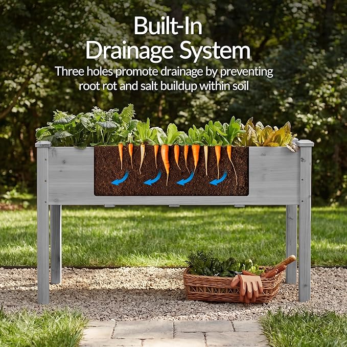 Best Choice Products 48x24x30in Raised Garden Bed, Elevated Wood Planter Box Stand for Backyard, Patio, Balcony w/Bed Liner, 200lb Capacity - Gray BestChoiceProducts