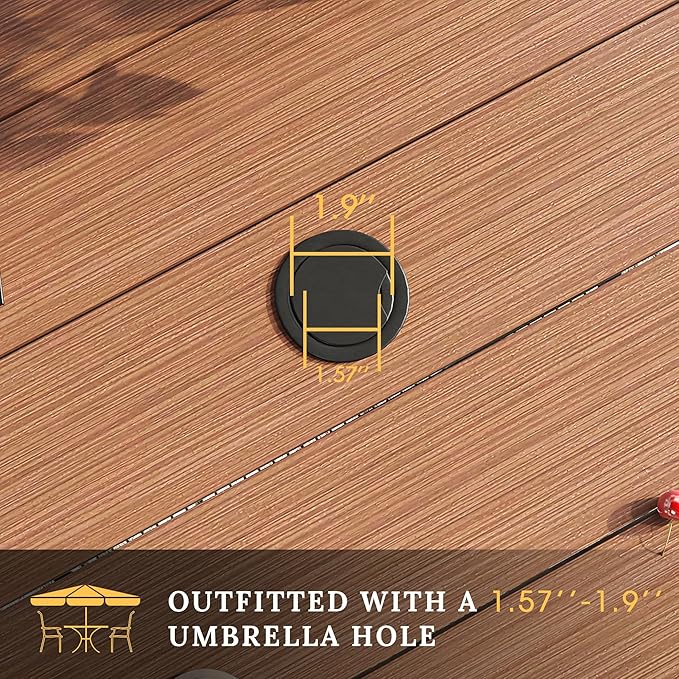 VICLLAX Round Patio Table with Adjustable Umbrella Hole, All Weather Outdoor Round Dining Table for Lawn Garden, 41.2"x 28" Walnut Wood-Like Outdoor Coffee Table HOME