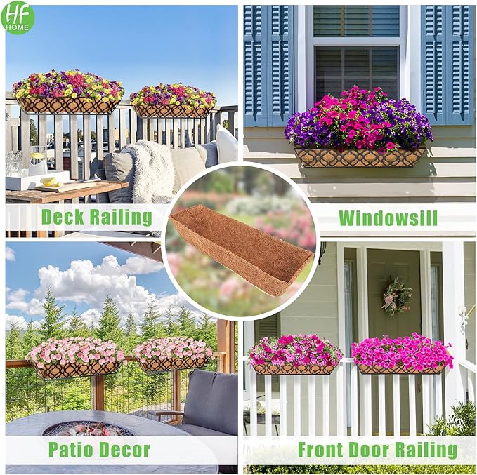 HFHOME 4Pcs 24" Trough Coco Fiber Replacement Liner, Natural 24 in Window Deck Coco Replacement Liner for Window Box HFHOME