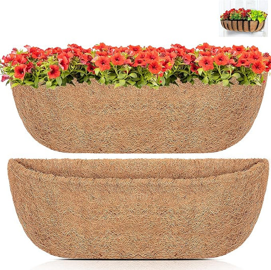 Y&M 30" Coco Liner for Window Box Deck Basket Planter Trough Coconut Fiber Liners, 2pcs Trough Coco Liner Pre-Formed Replacement YM