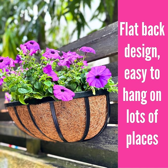 LaLaGreen Wall Planters for Outdoor Plant (16 Inch, 4 Pack) Deck Railing Planter Boxes for Outside Plants Window Flower Box with Coco Liners Metal Horse Troughs Fence Garden Herb Patio Porch over Rail L%C3%A1L%C3%A1Green